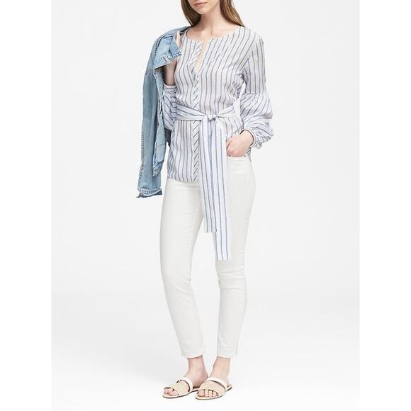 Banana Republic Striped Bubble sleeve Button down blouse - Picture 1 of 6